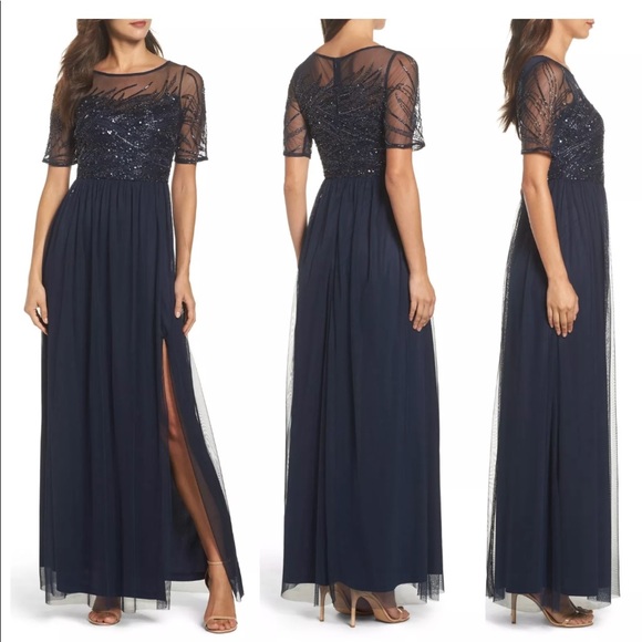 Adrianna Papell Dresses & Skirts - NEW Adrianna Papell Beaded Bodice Mesh Gown Blue